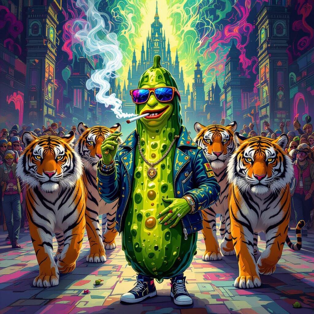 Pickle Rick in Citadel with Tigers and Ricks