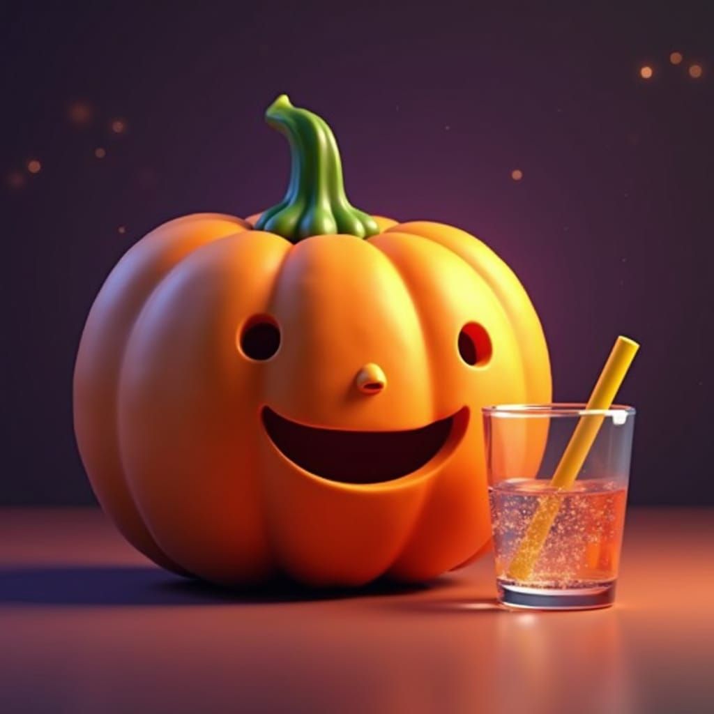 Happy Cartoon Pumpkin Drinks Soju: 3D Rendered