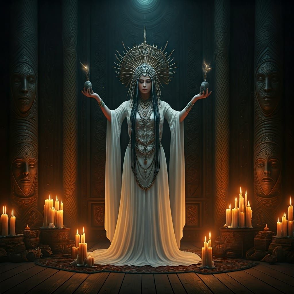 High Priestess Ceremony in Dreamlike Visionary Art Style