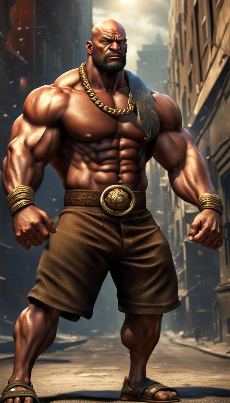 Angry Muscular Thug with Dark Brown Skin