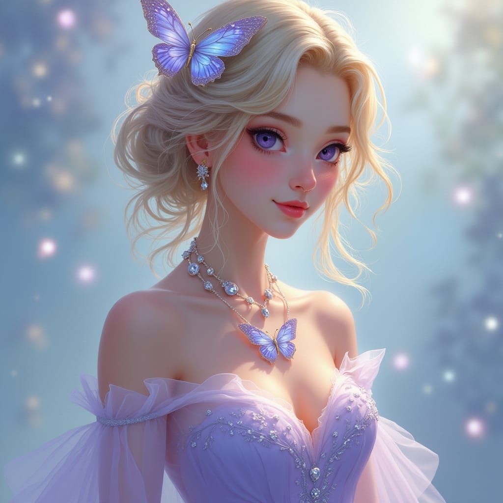 Enchanted Princess with Glowing Butterfly Necklace