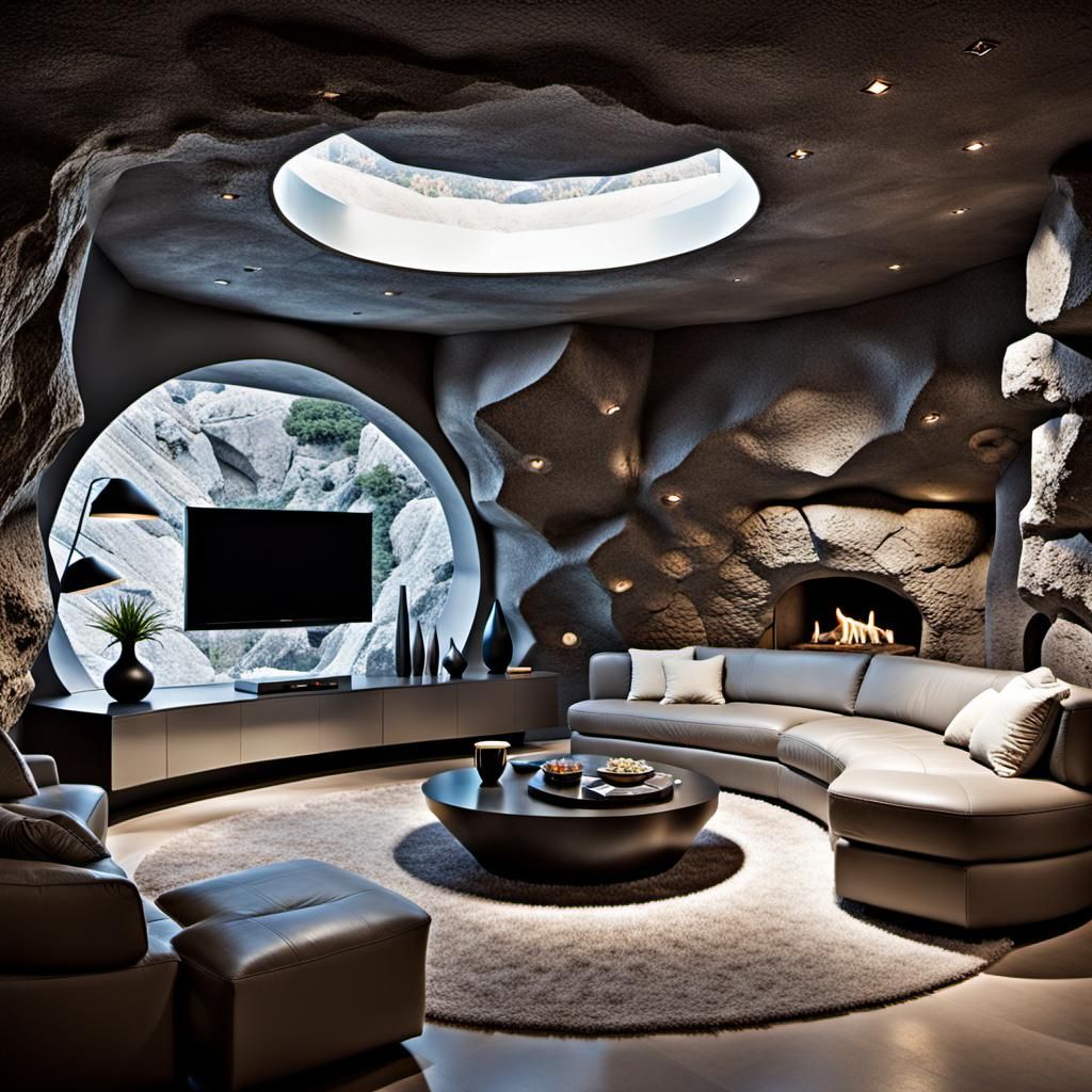 Contemporary Cave Interior with Modern Furniture