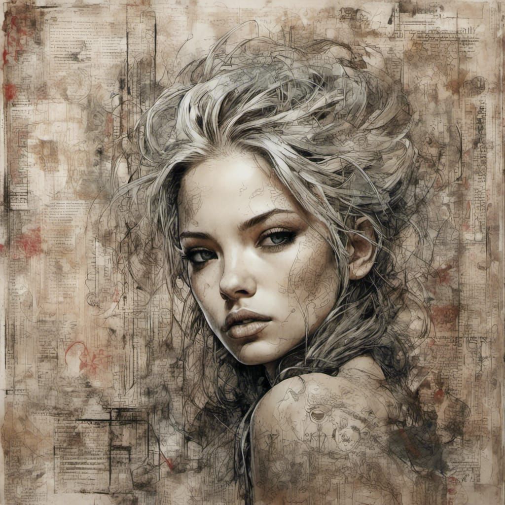 Asemic Writing on Journal Paper with Grunge Texture