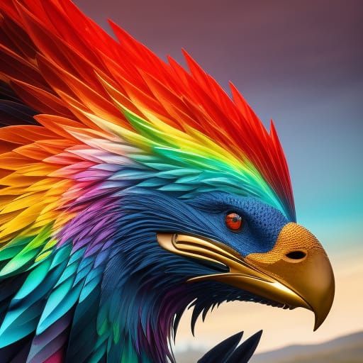 Rainbow Eagle in Detailed Digital Art Style