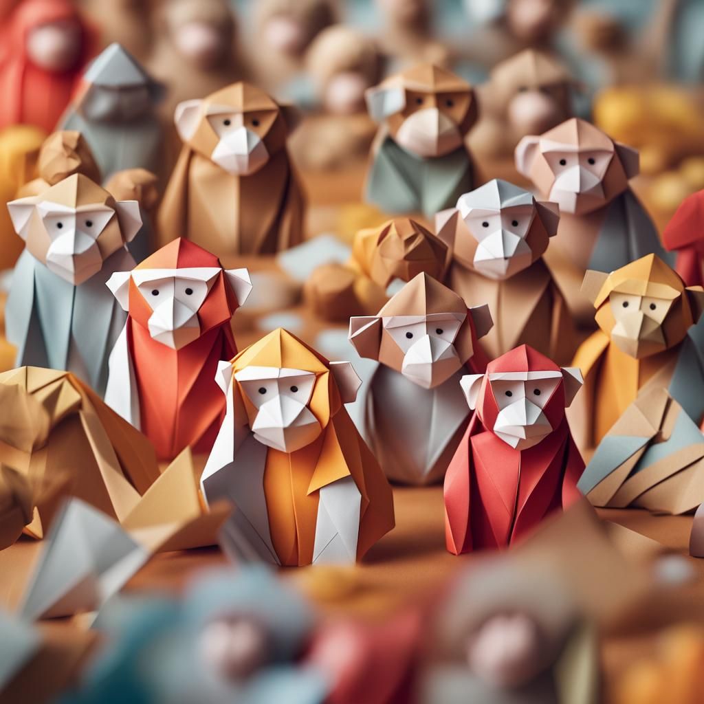 Origami Monkeys Papercraft in 8K Resolution