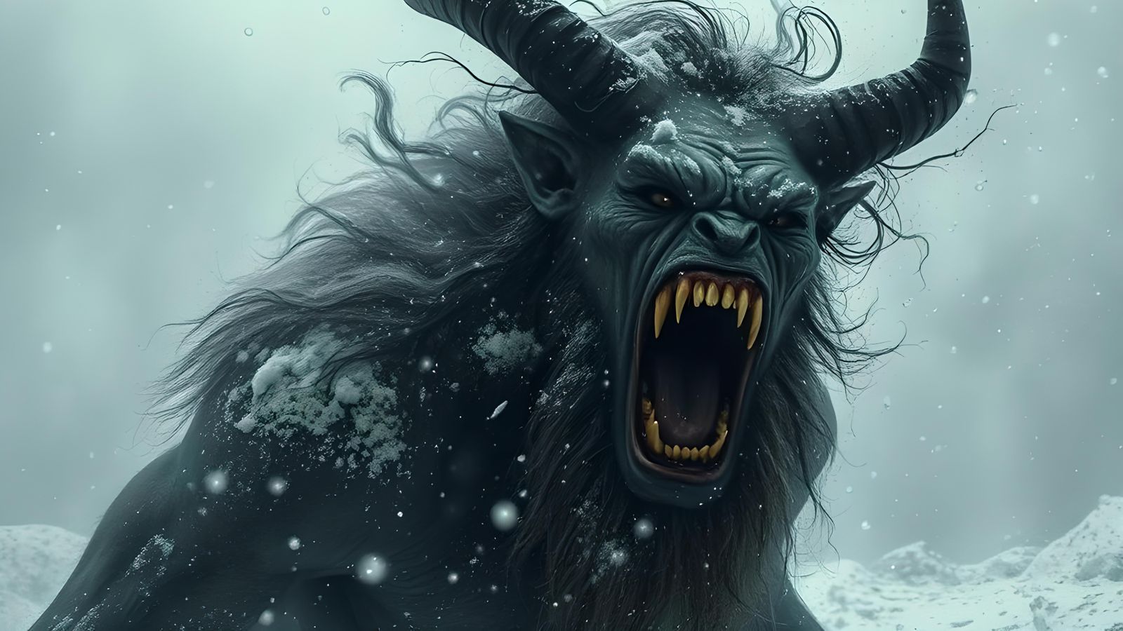 Ogre Roaring in a Snowy Landscape