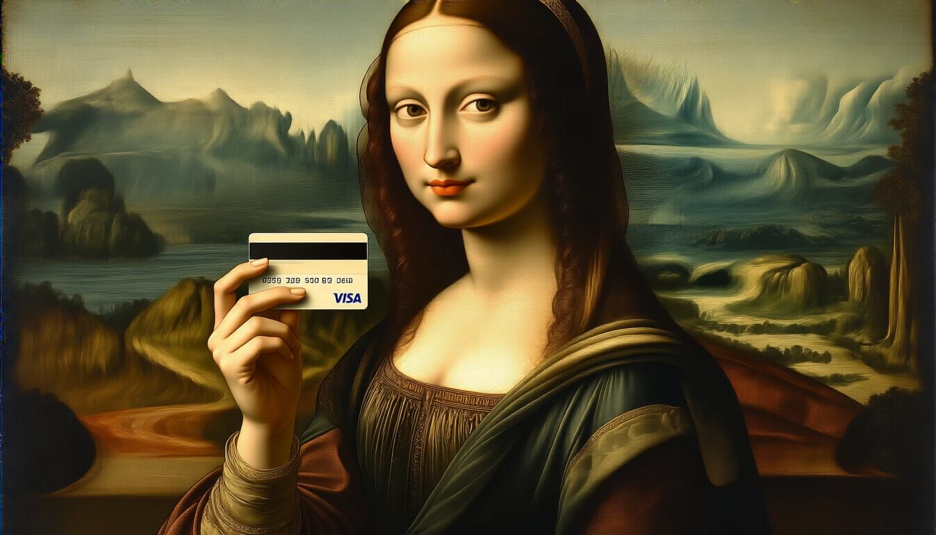 Renaissance Woman Holding Payment Card, Da Vinci Style
