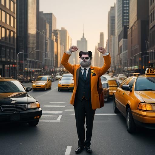 Persian Cat Hailing a Cab in New York City