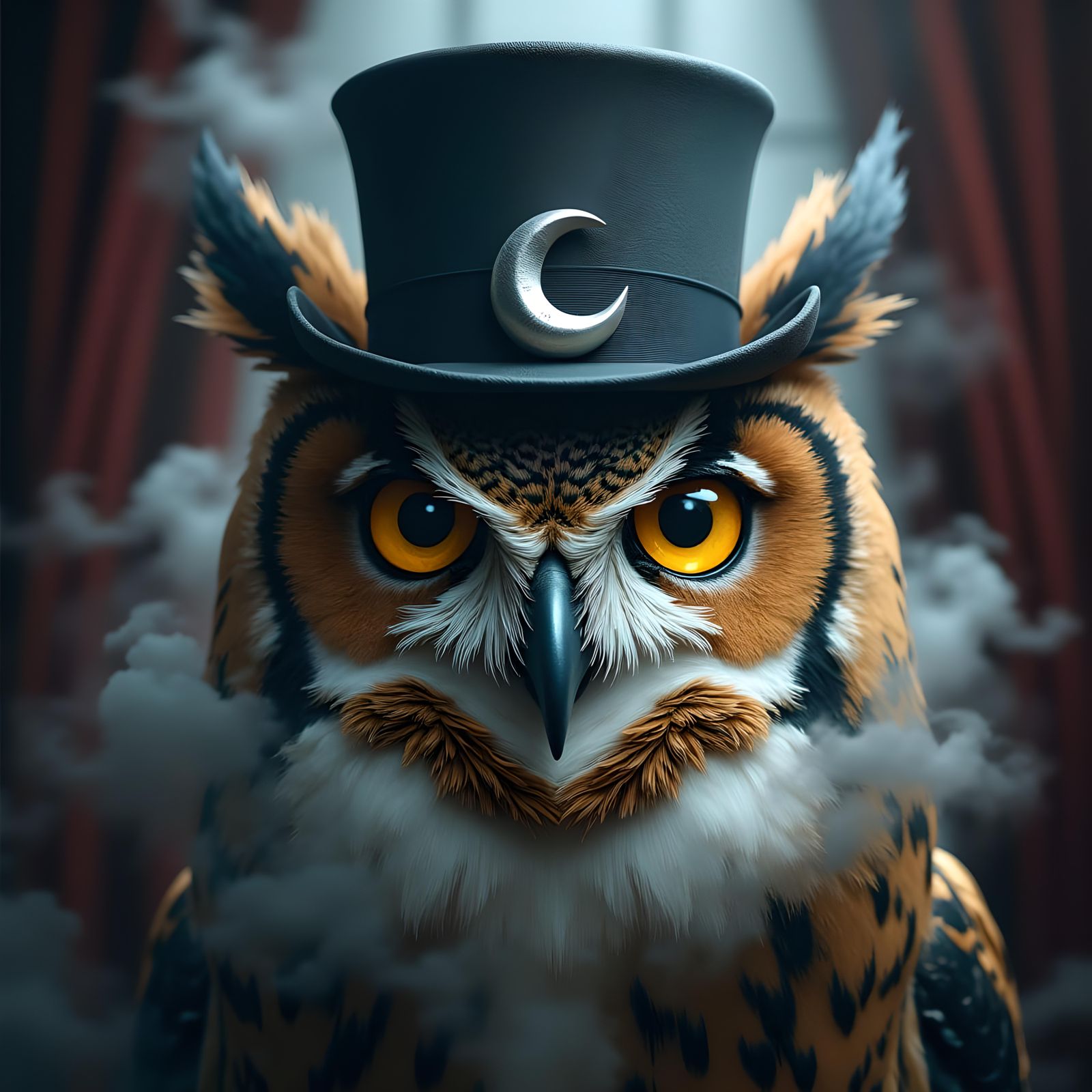 Realistic Owl Magician on Stage