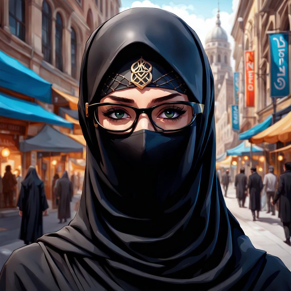 Beautiful Niqabi Woman Portrait in Modern City