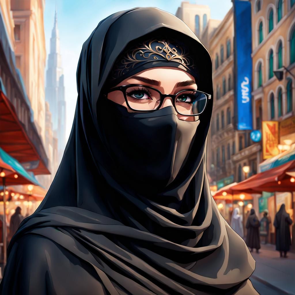 Beautiful Niqabi Woman Portrait in Modern City