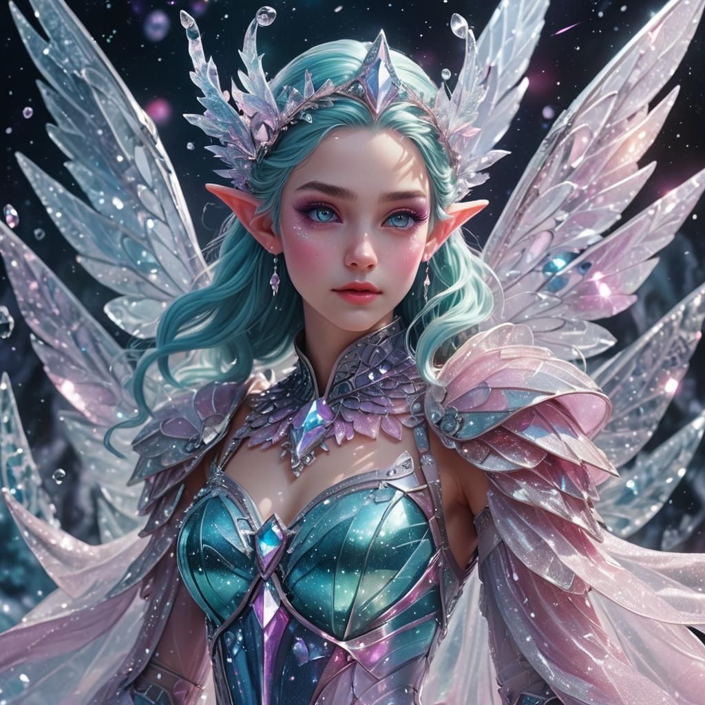 Icy Space Elf with Luminous Hair in Space