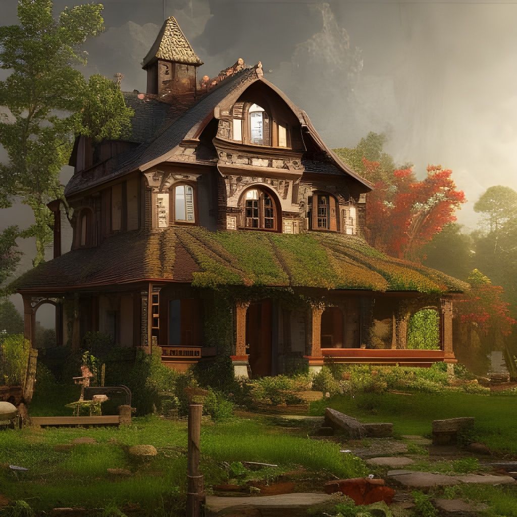 Quaint Farmhouse Digital Painting with Wildflowers