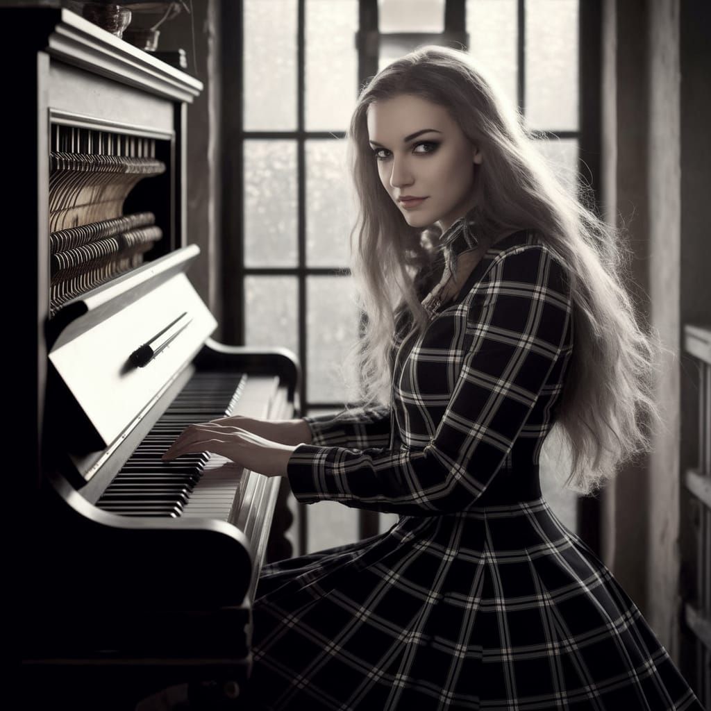 Grunge Goddess on Vintage Piano