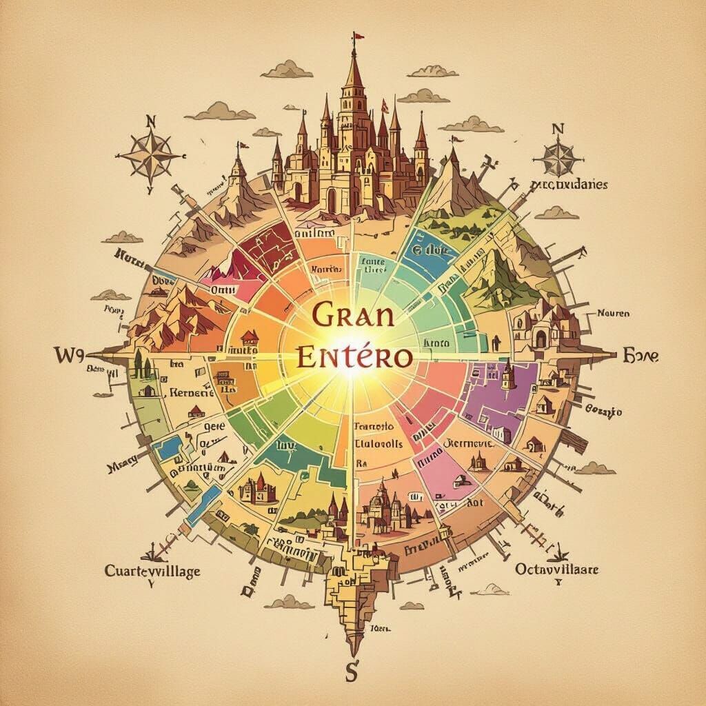 Sepia-Toned Map with Illuminated Central City