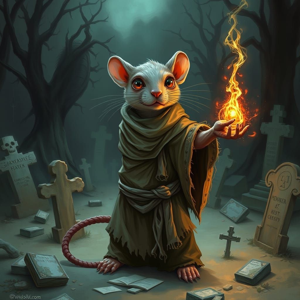 Rodent Necromancer in Haunted Cemetery