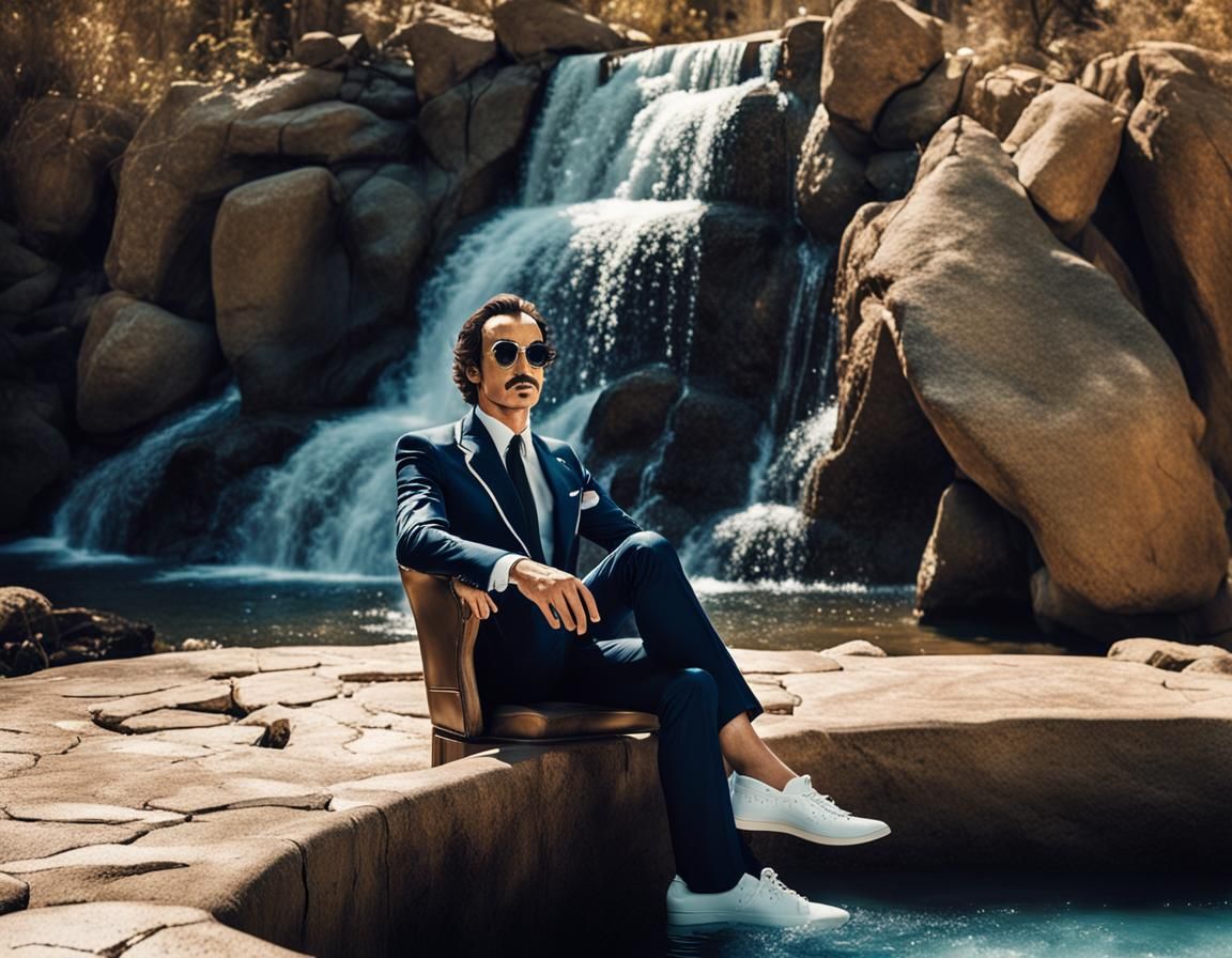 Surreal Man on Throne Overlooking Watering Hole