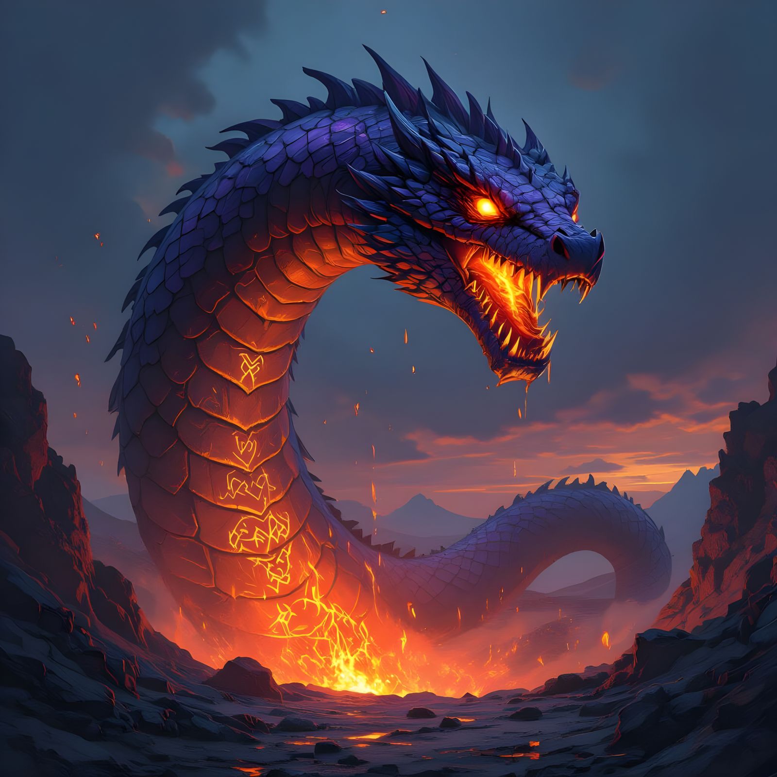 Colossal Serpent Emerges from Volcano in Fantasy Art