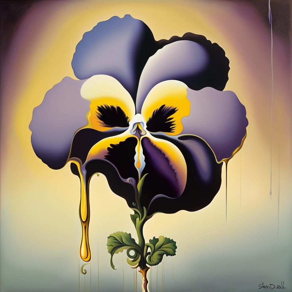 Surreal Pansy in Melting Oil on Canvas
