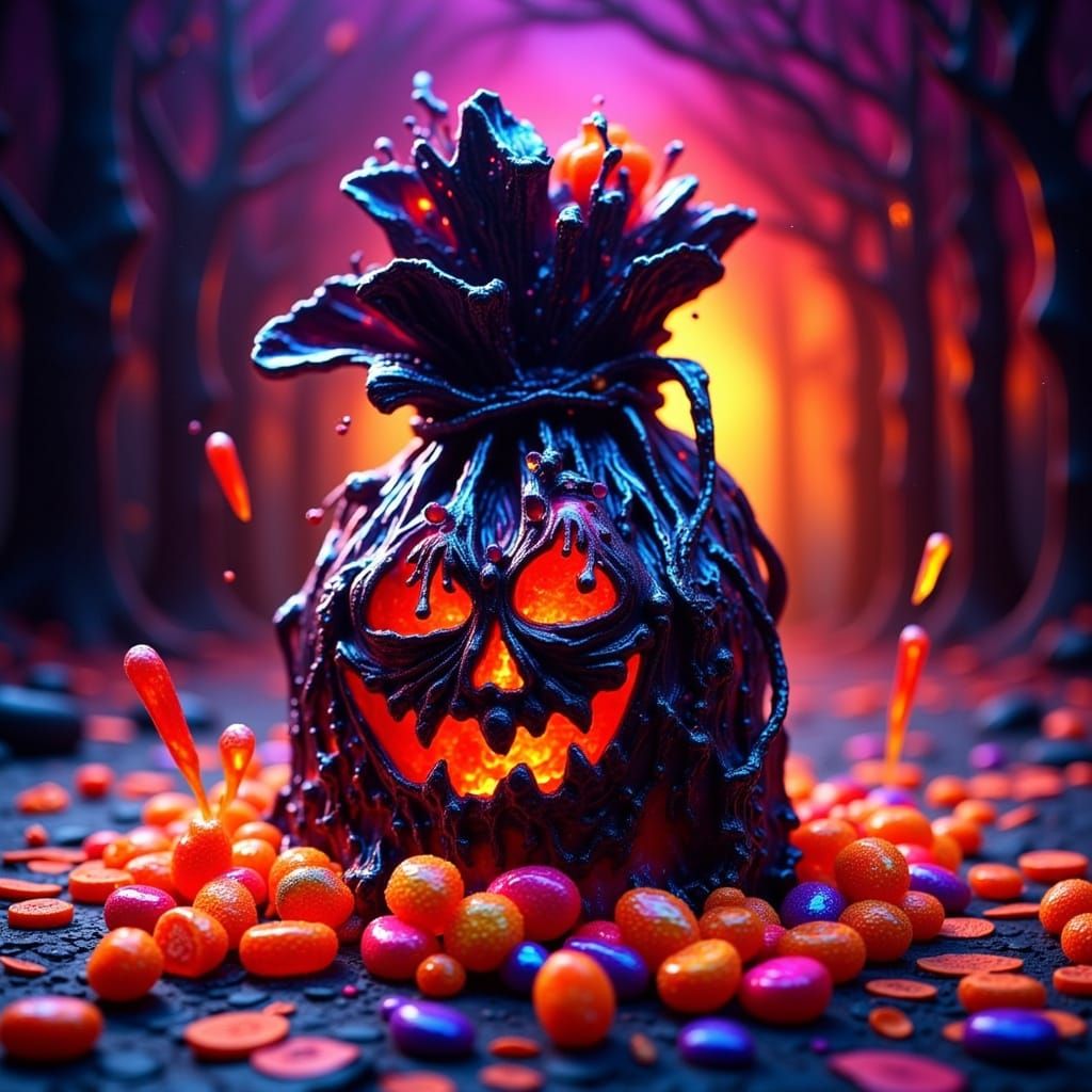 Spooky Trick-or-Treat Bag Overflowing with Candy