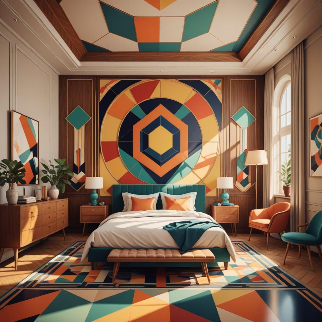 Neo-Cubist Bedroom with Art Deco Influence