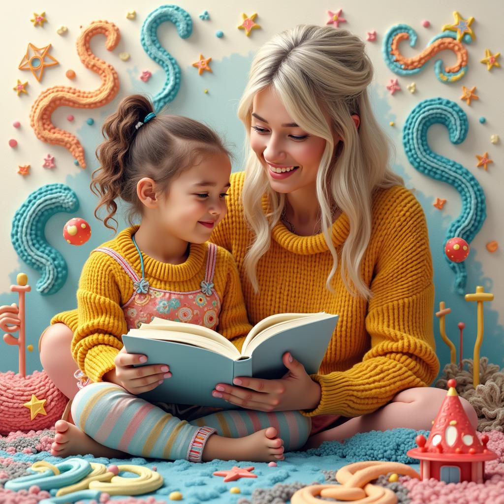 Homeschooling Scene with Fractals and Zentangle Patterns