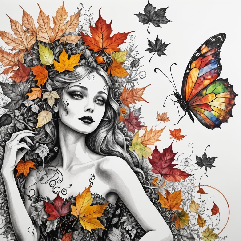 surreal autumn leaves,  Halloween , highly  detailed  botanical drawing  a dreamer  , rayograph Man Ray collection of ra...