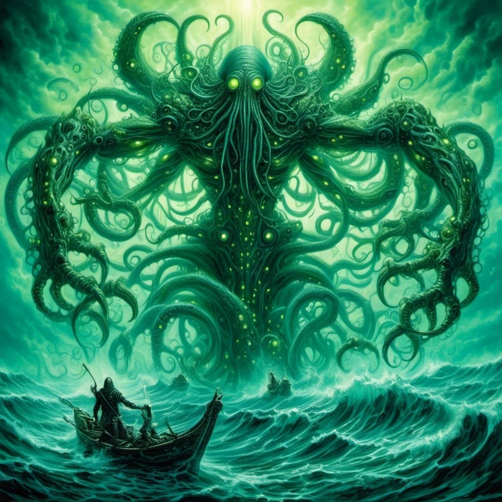 Lovecraftian Titan Rises: Watercolour Cosmic Horror