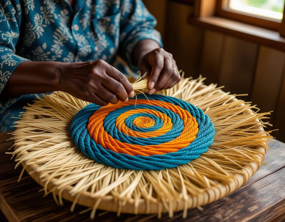 Gullah Artisan Weaving Sweetgrass Basket in Hyper-Realism