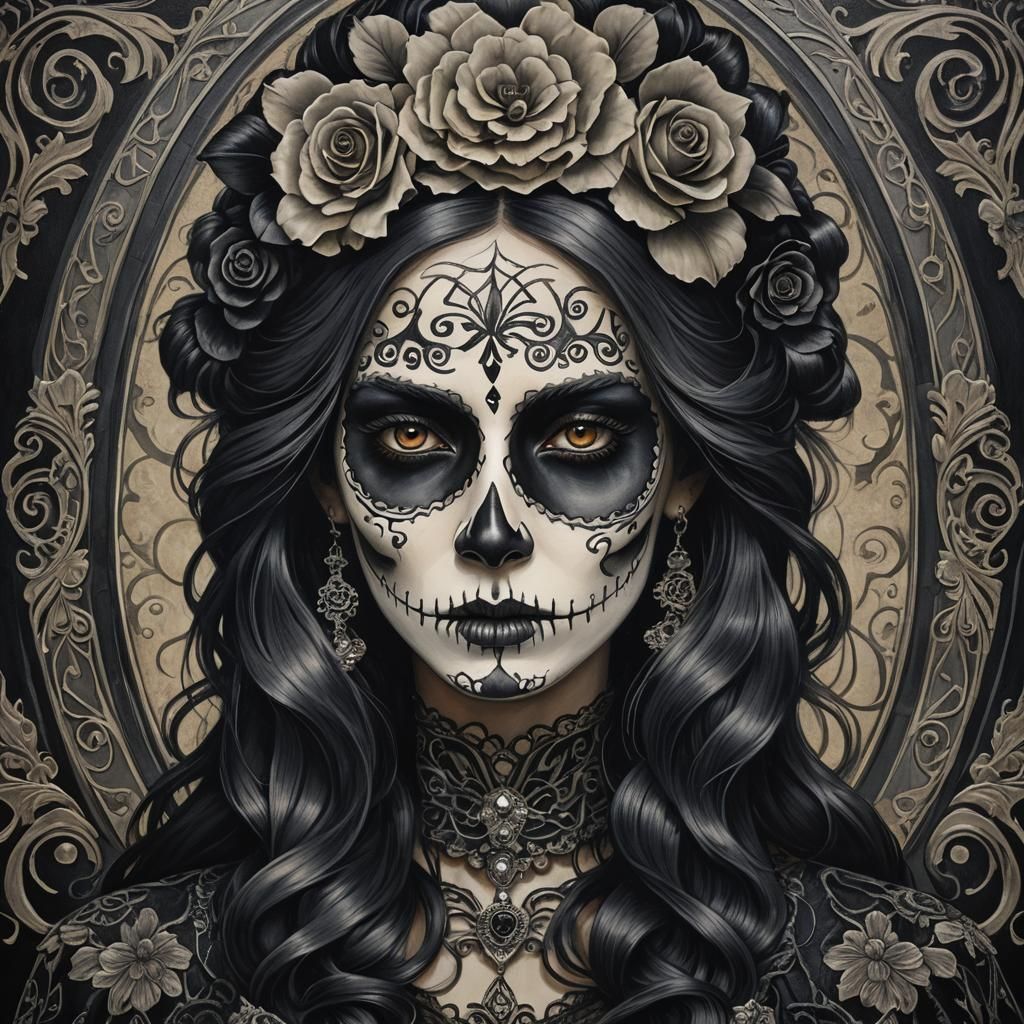 Gothic Dark Fantasy Portrait of La Catrina
