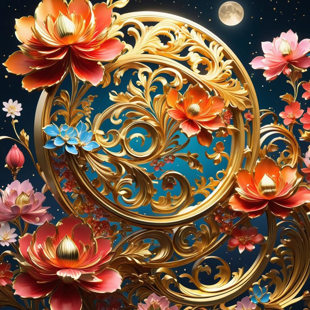 Floral Dreamscape in Rococo Anime Style