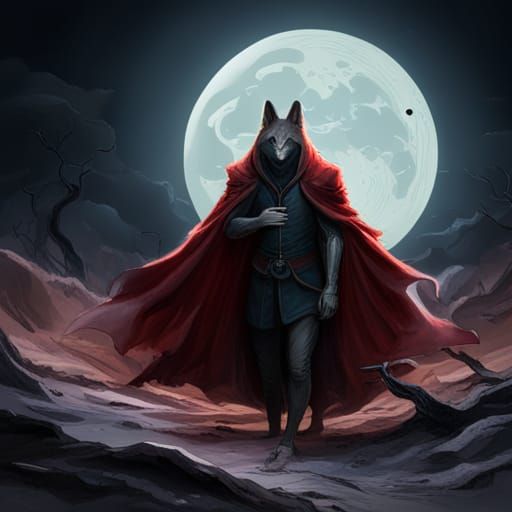 Red Specter and Wolf in Dark Fantasy Style