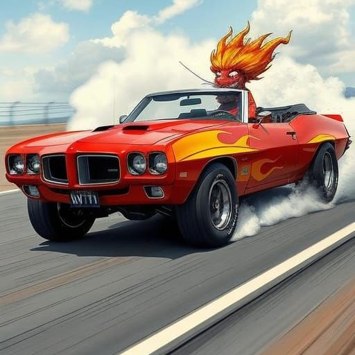 Rat Fink Drives GTO in Ed Roth Style