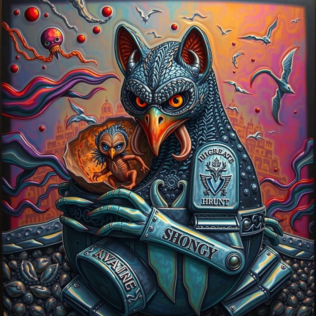 Ethereal Horror Emerges from Titanium Egg in Prismatic Iride...