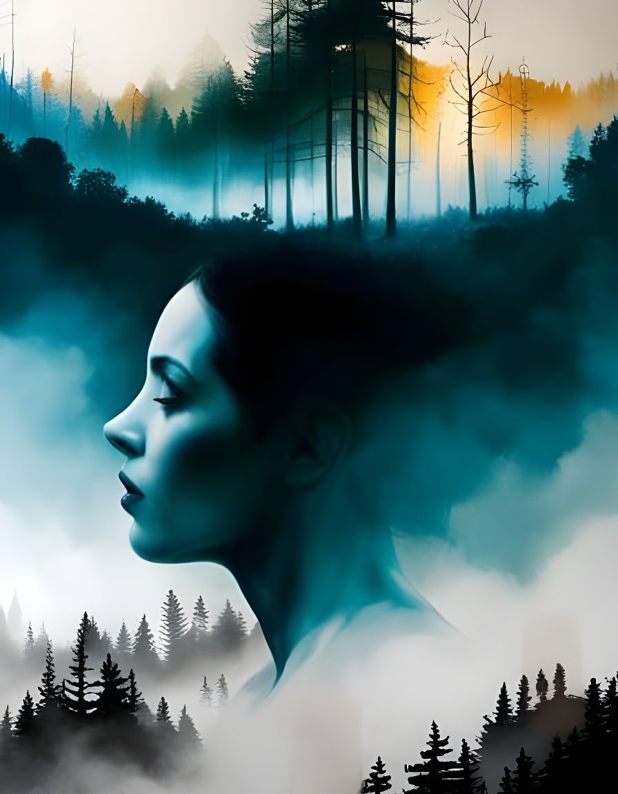 Surreal Double Exposure Portrait in Oil Paint Style