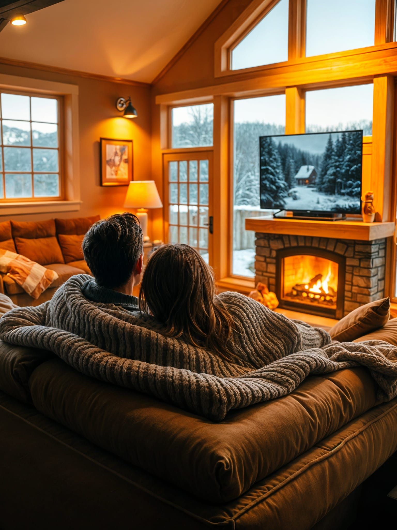 Romantic Couple Snuggling in Cozy Living Room