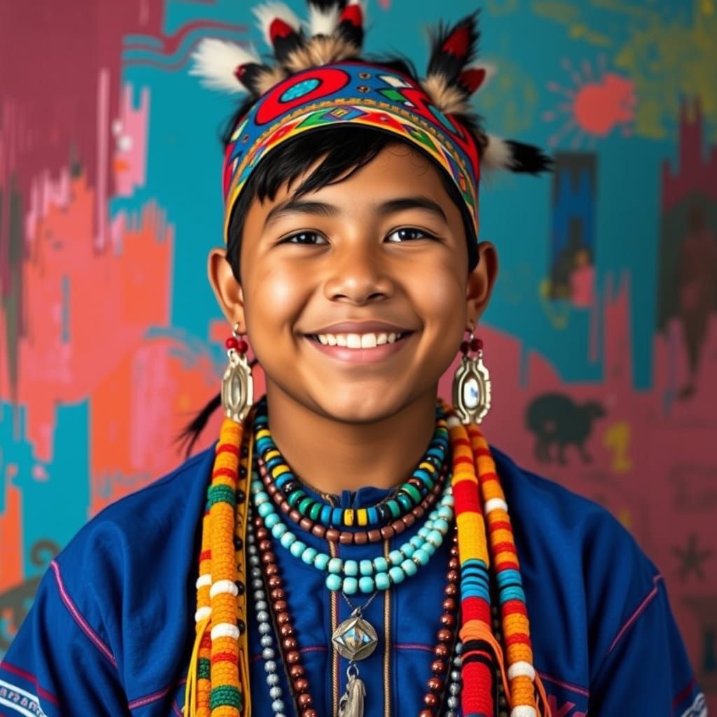 Proud Navajo Youth in Pop Art Style