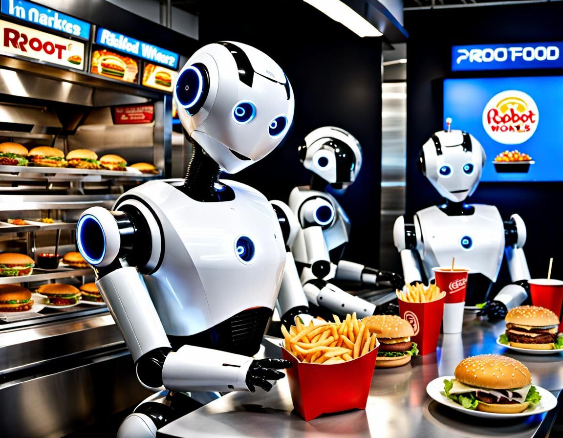 Robot Fast Food Workers Serving Customers