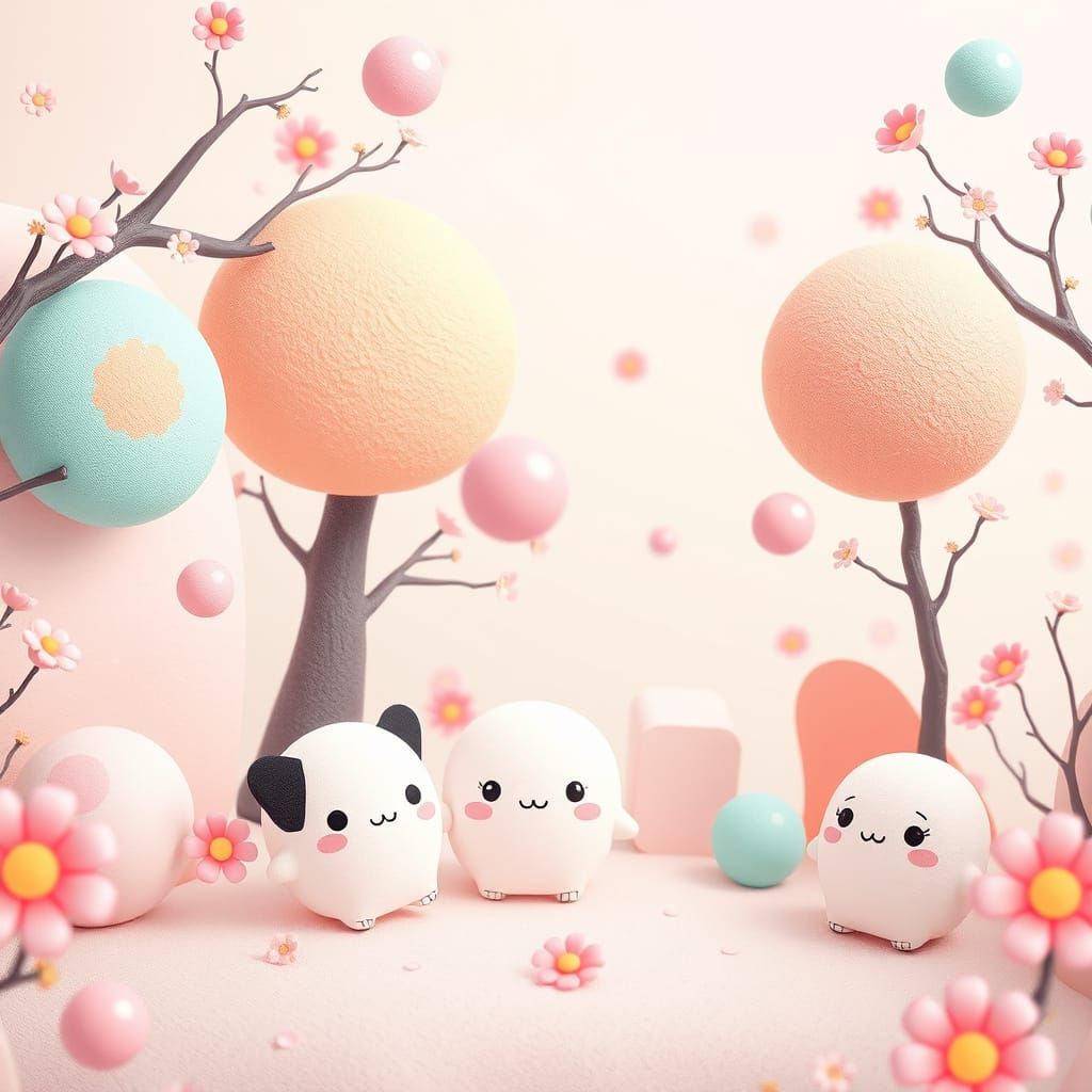 Pastel Kawaii Scene in Digital Art Style