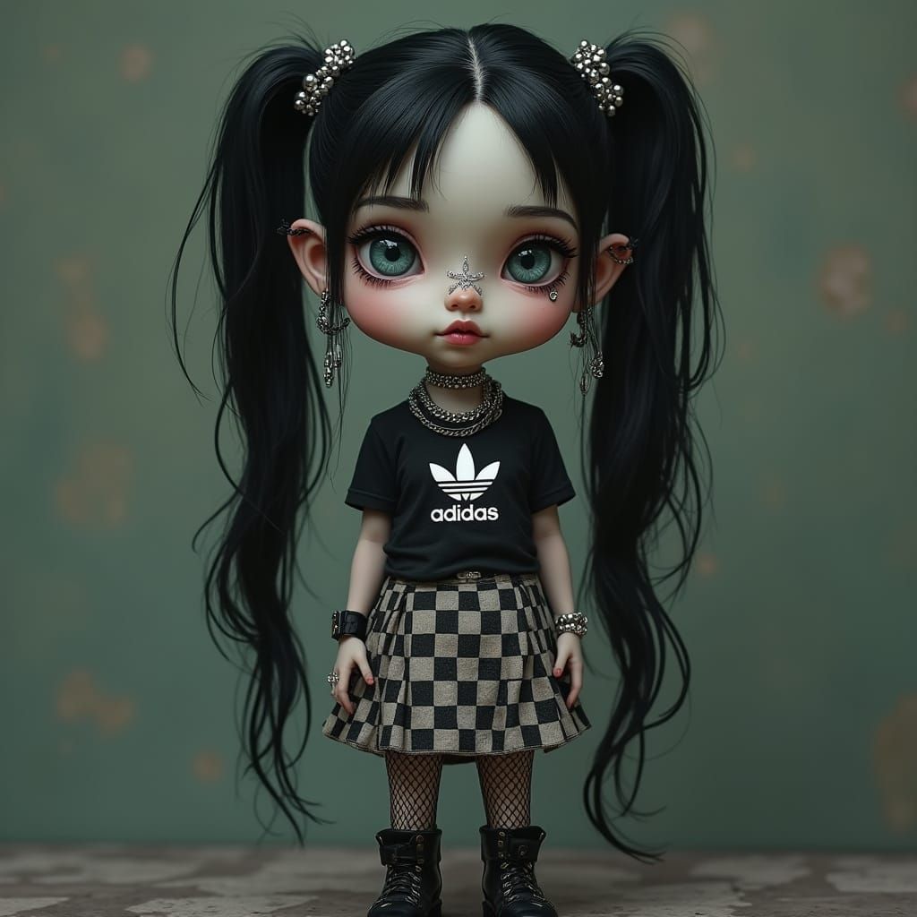 Goth Porcelain Doll with Piercings in Burtonesque Style