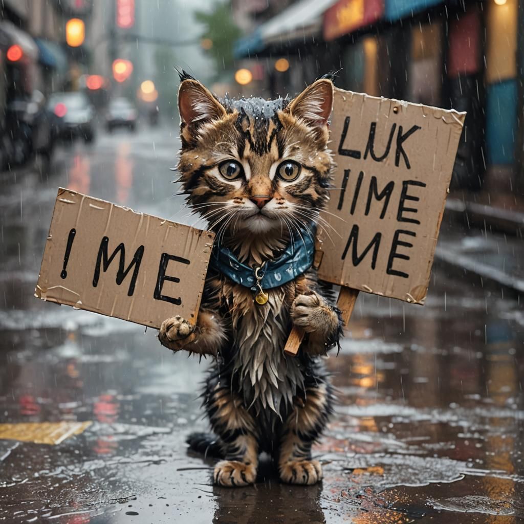 Homeless Kitten As Detailed Digital Art