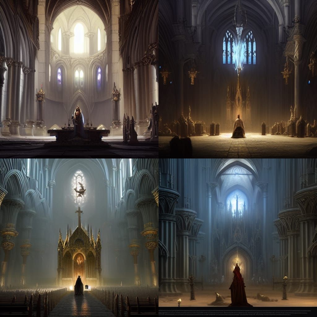 Knight Prayers in Cathedral: Dark Fantasy Concept Art