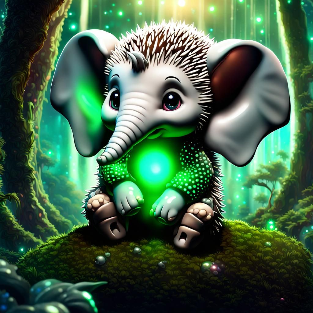 Enchanted Forest: Hedgehog-Elephant in Dark Fantasy Style