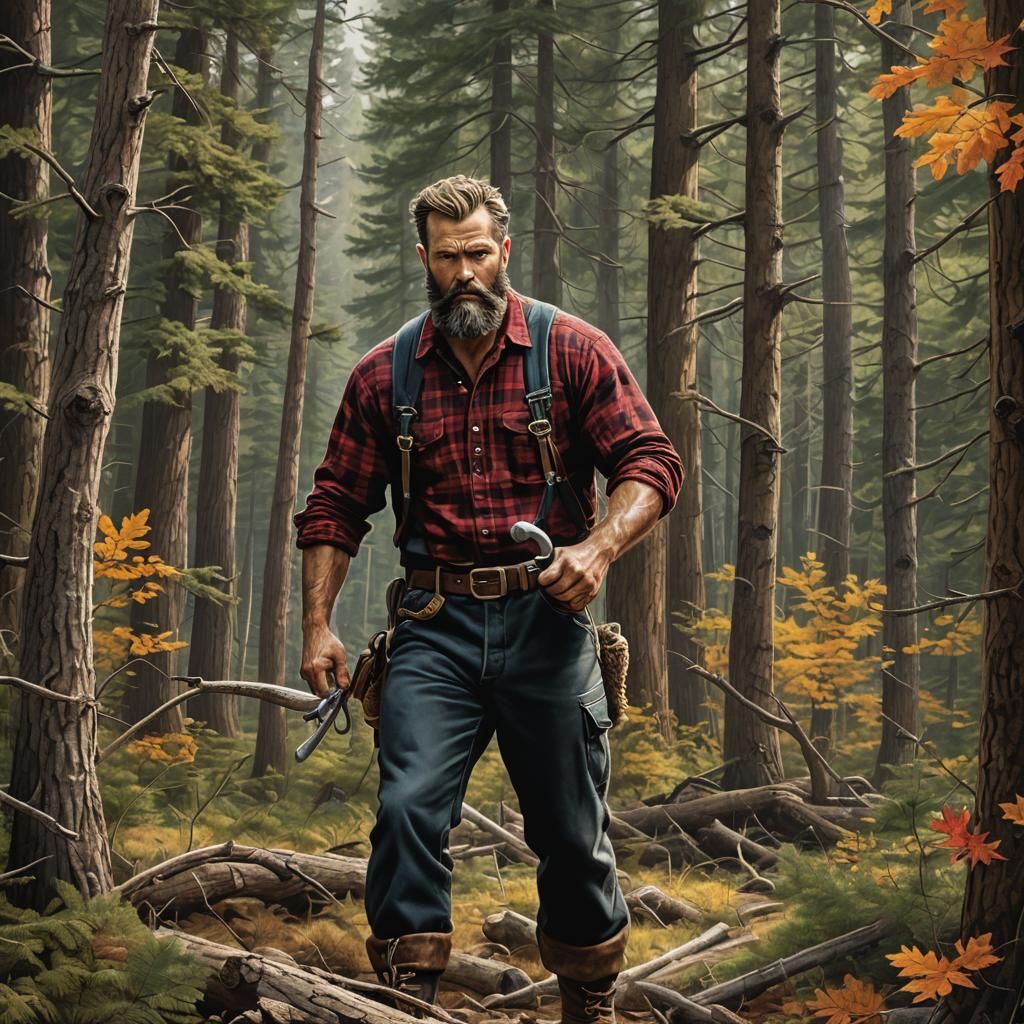 Lumberjack in Forest: Photorealistic CGI Masterpiece