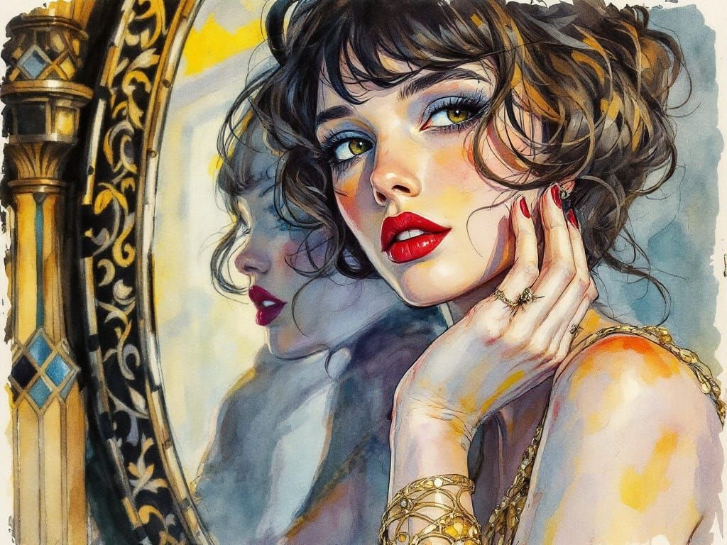 Flapper Girl in Art Nouveau Elegance