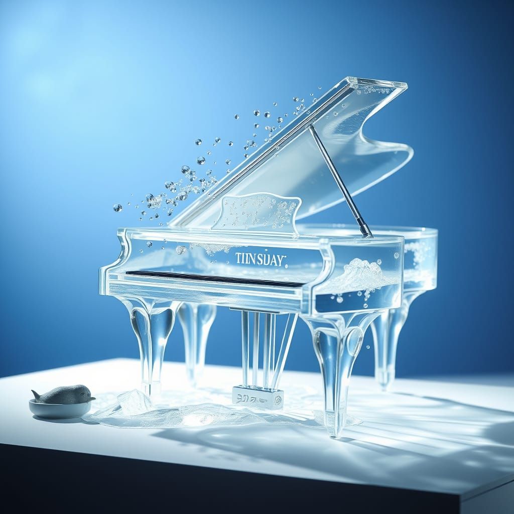 Surreal Piano Made of Flowing Water