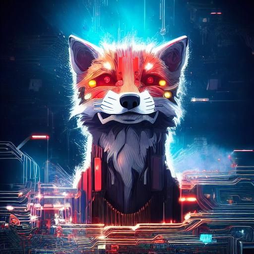 Dystopian Cyber-Fox with Neon Circuitry