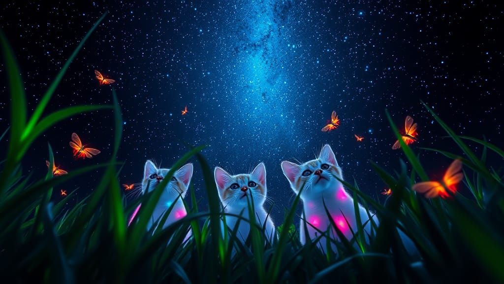 Radiant Kittens Lounge in Cosmic Scene, Inspired by Syd Mead...