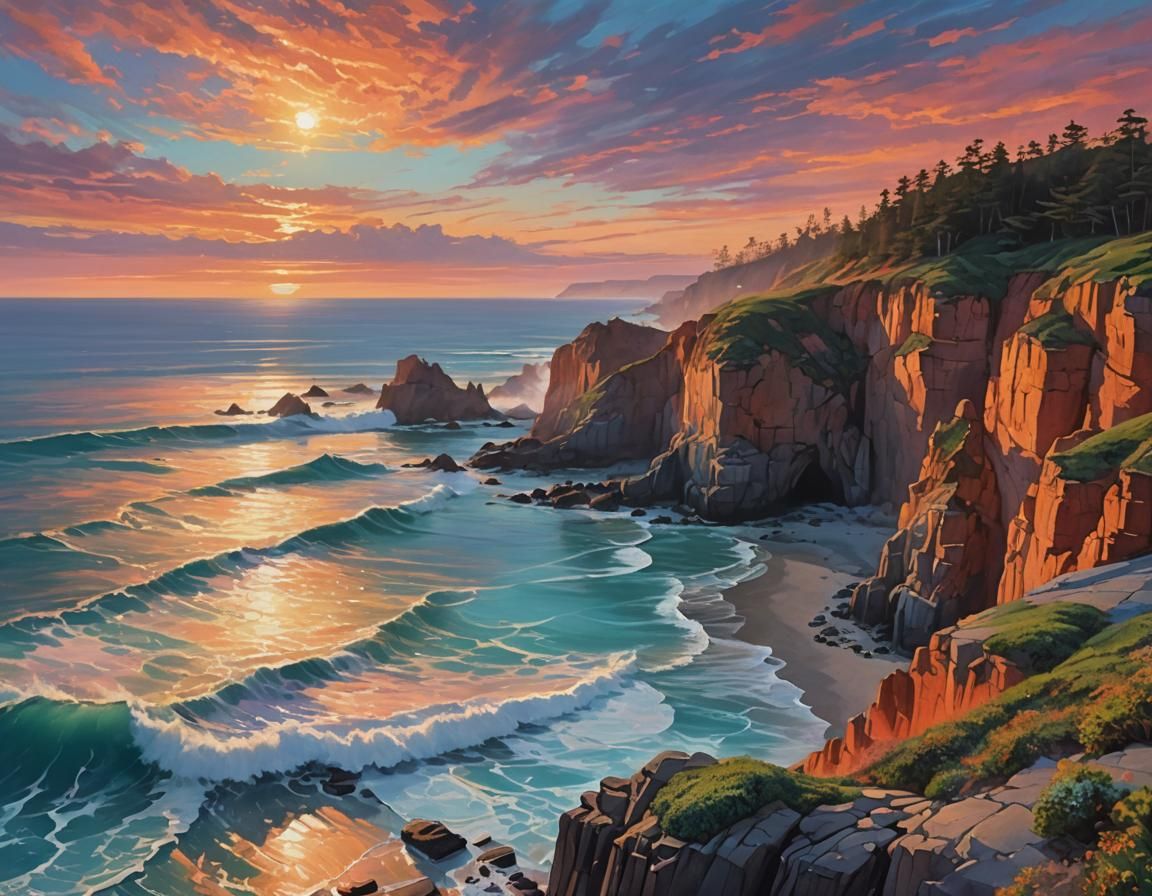 Coastal Cliffs at Sunrise with Vibrant Sky