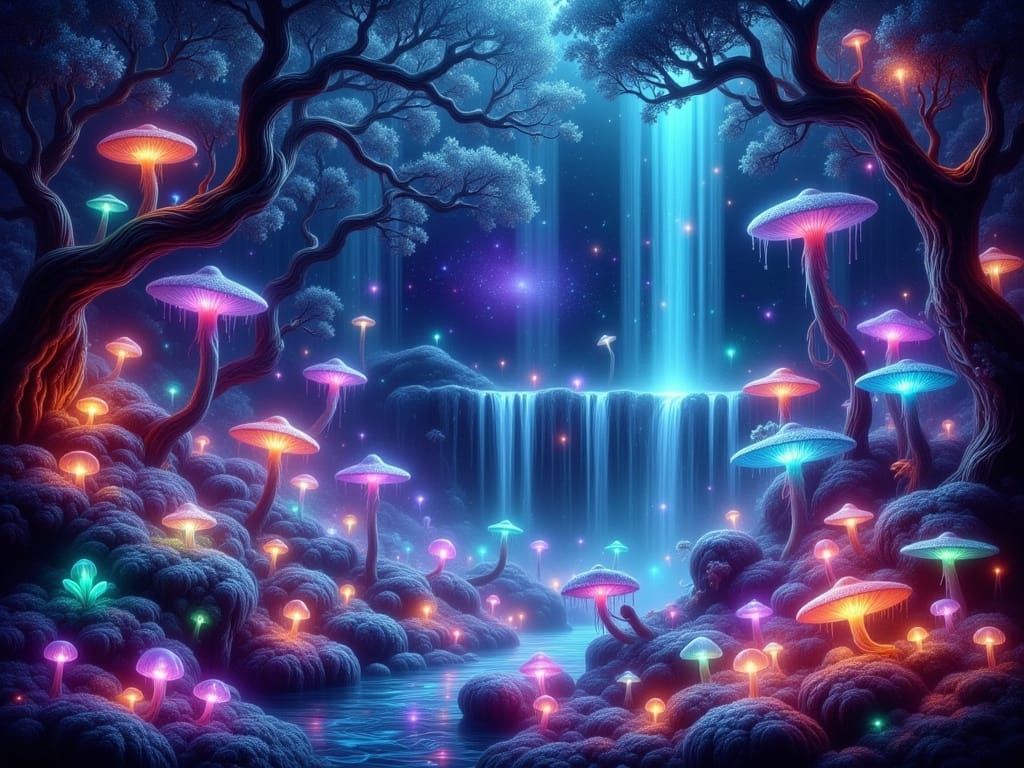 Ethereal Waterfalls in a Whimsical Fairy Forest